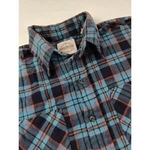 Saugatuck Dry Goods Mens Plaid Flannel‎ Shirt Blue Orange Ramie Blend Medium